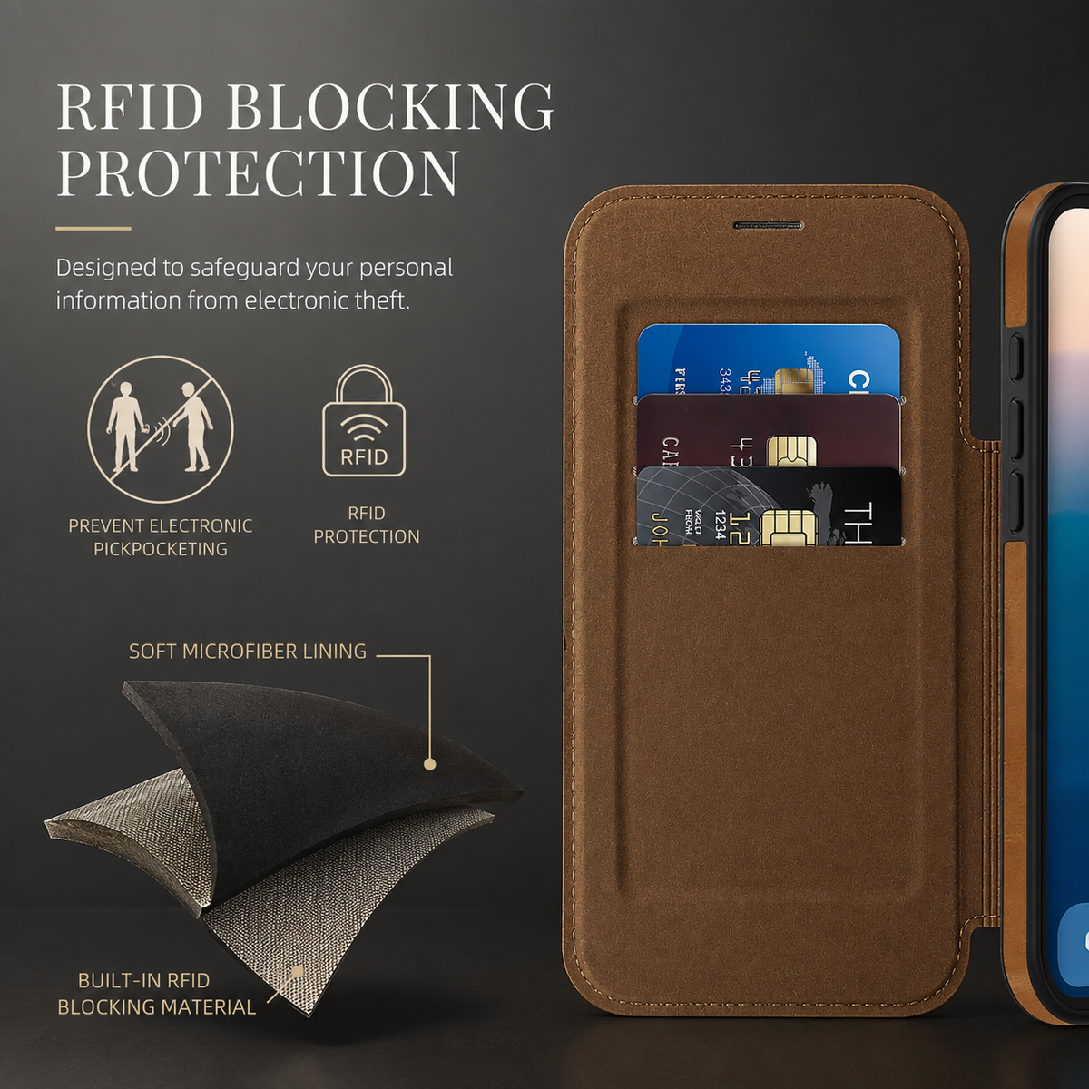Premium iPhone Case Leather Wallet Flip Cover Card Holder Magnetic Charging Protective Case Full Coverage Anti Scratch Slim Business Magnetic Closure