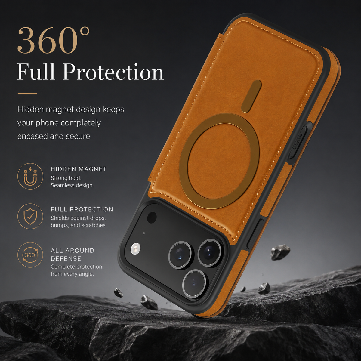 Premium iPhone Case Leather Wallet Flip Cover Card Holder Magnetic Charging Protective Case Full Coverage Anti Scratch Slim Business Magnetic Closure