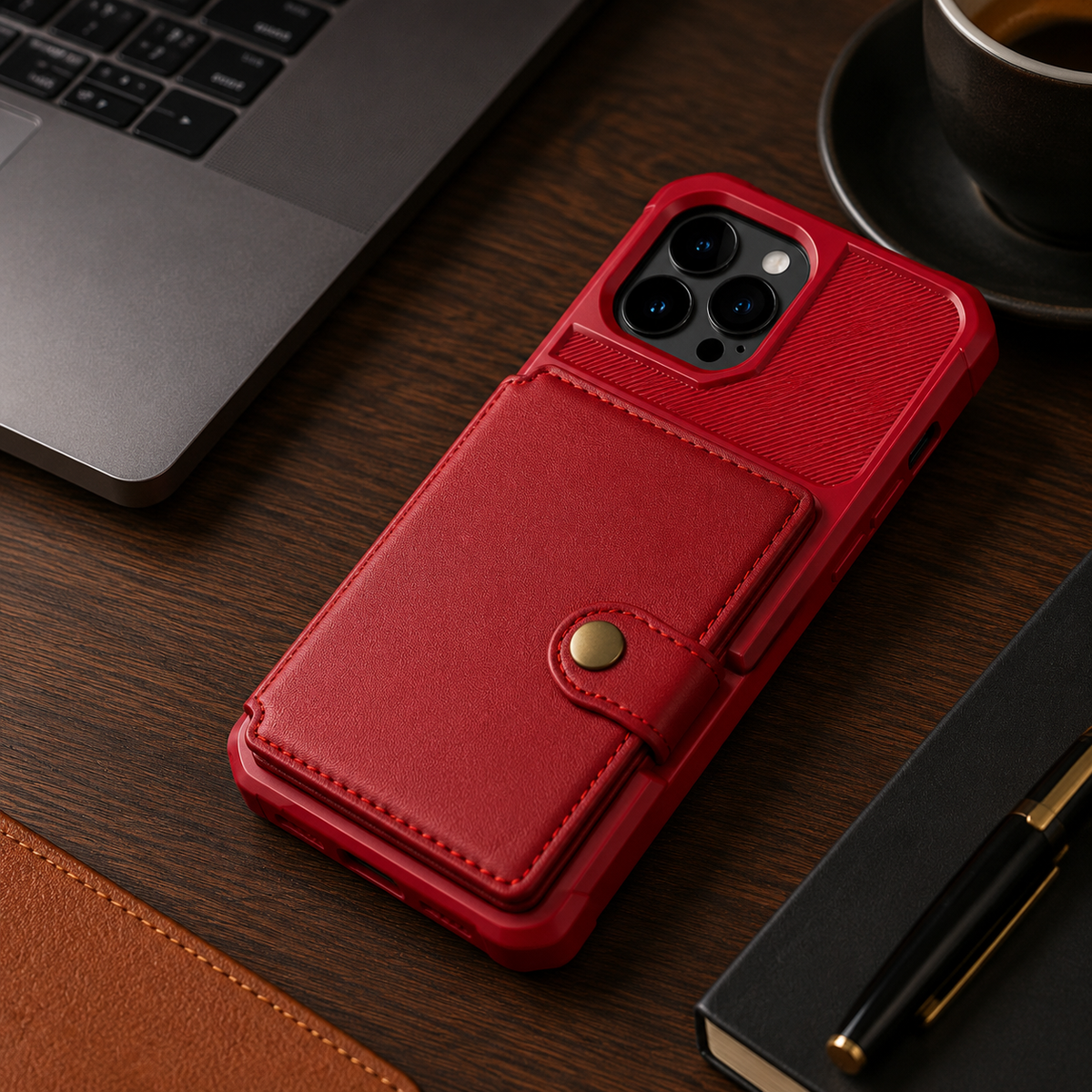 Premium iPhone Case Leather Wallet Flip Cover Card Holder Magnetic Closure Kickstand Shockproof Anti Drop Protective Case Anti Fingerprint Anti Scratch Slim