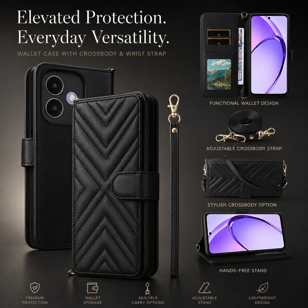 Premium iPhone Case Leather Wallet Flip Cover Card Holder Magnetic Closure Shockproof Protective Case Kickstand Anti Scratch Slim Full Body Protection