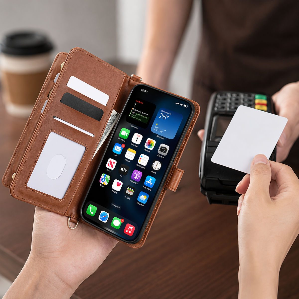 Premium iPhone Case Leather Wallet Flip Cover Card Holder Magnetic Closure Shockproof Protective Case Kickstand Anti Scratch Slim Full Body Protection