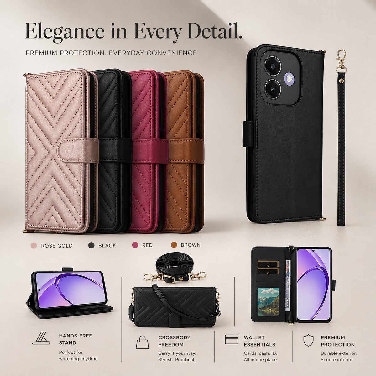 Premium iPhone Case Leather Wallet Flip Cover Card Holder Magnetic Closure Shockproof Protective Case Kickstand Anti Scratch Slim Full Body Protection