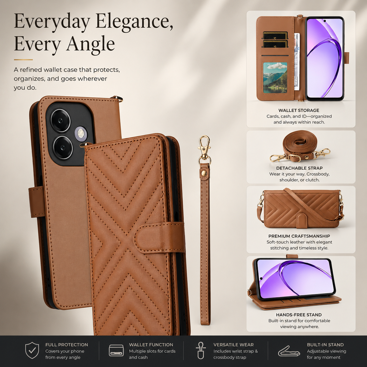 Premium iPhone Case Leather Wallet Flip Cover Card Holder Magnetic Closure Shockproof Protective Case Kickstand Anti Scratch Slim Full Body Protection