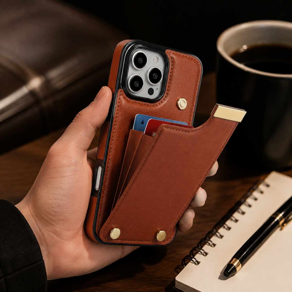 Premium iPhone Case Leather Wallet Flip Cover Card Holder Secure Pocket Magnetic Closure Shockproof Full Protection Slim Elegant Stand Design