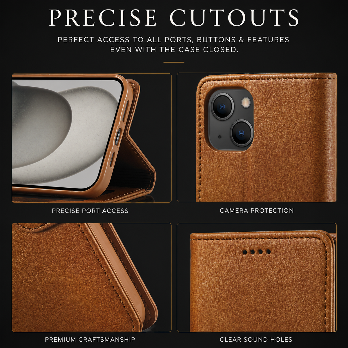 Premium iPhone Case Leather Wallet Flip Cover Card Slot Magnetic Closure Shockproof Full Body Protection Slim Elegant Kickstand Protective Design