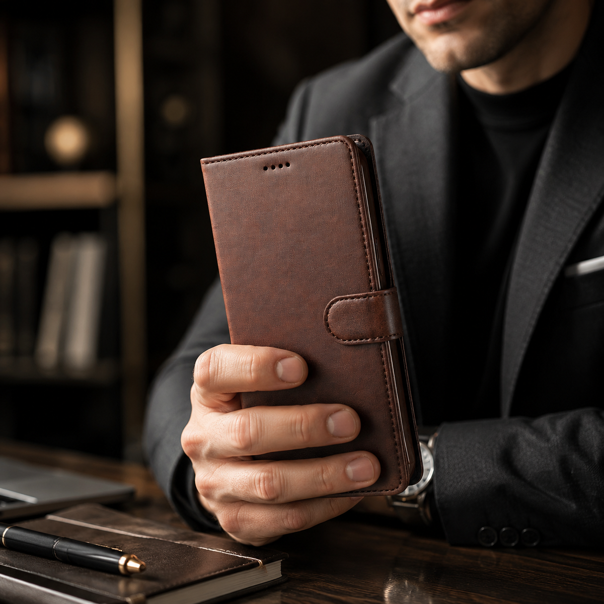 Premium iPhone Case Leather Wallet Flip Cover Card Slot Magnetic Closure Shockproof Full Body Protection Slim Elegant Kickstand Protective Design