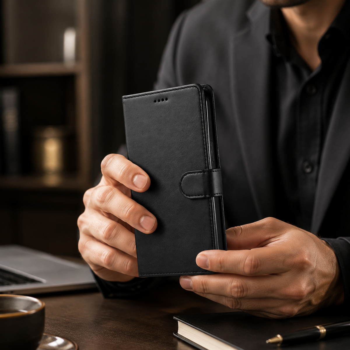 Premium iPhone Case Leather Wallet Flip Cover Card Slot Magnetic Closure Shockproof Full Body Protection Slim Elegant Kickstand Protective Design