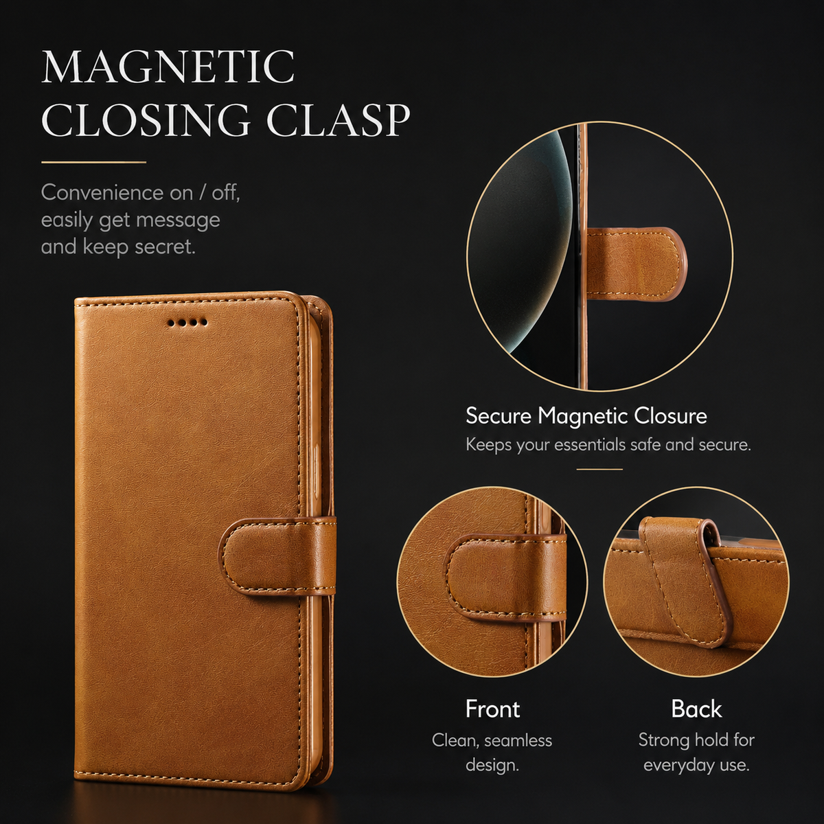 Premium iPhone Case Leather Wallet Flip Cover Card Slot Magnetic Closure Shockproof Full Body Protection Slim Elegant Kickstand Protective Design
