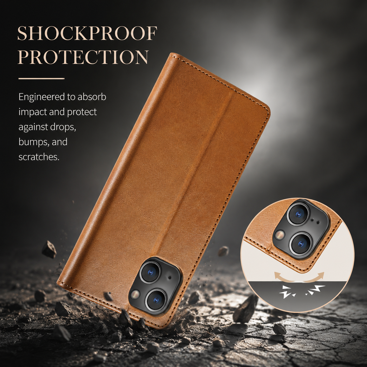 Premium iPhone Case Leather Wallet Flip Cover Card Slot Magnetic Closure Shockproof Full Body Protection Slim Elegant Kickstand Protective Design
