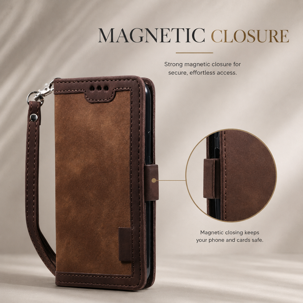 Premium iPhone Case Leather Wallet Flip Cover Card Slots Magnetic Closure Shockproof Full Body Protection Slim Elegant Kickstand Protective Design