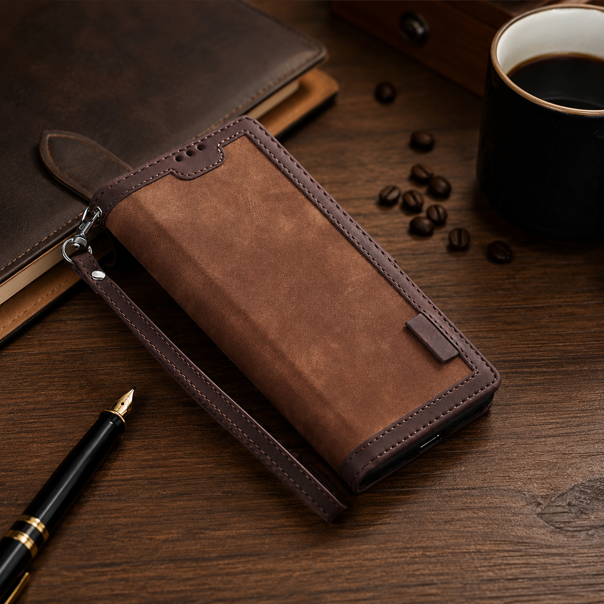 Premium iPhone Case Leather Wallet Flip Cover Card Slots Magnetic Closure Shockproof Full Body Protection Slim Elegant Kickstand Protective Design