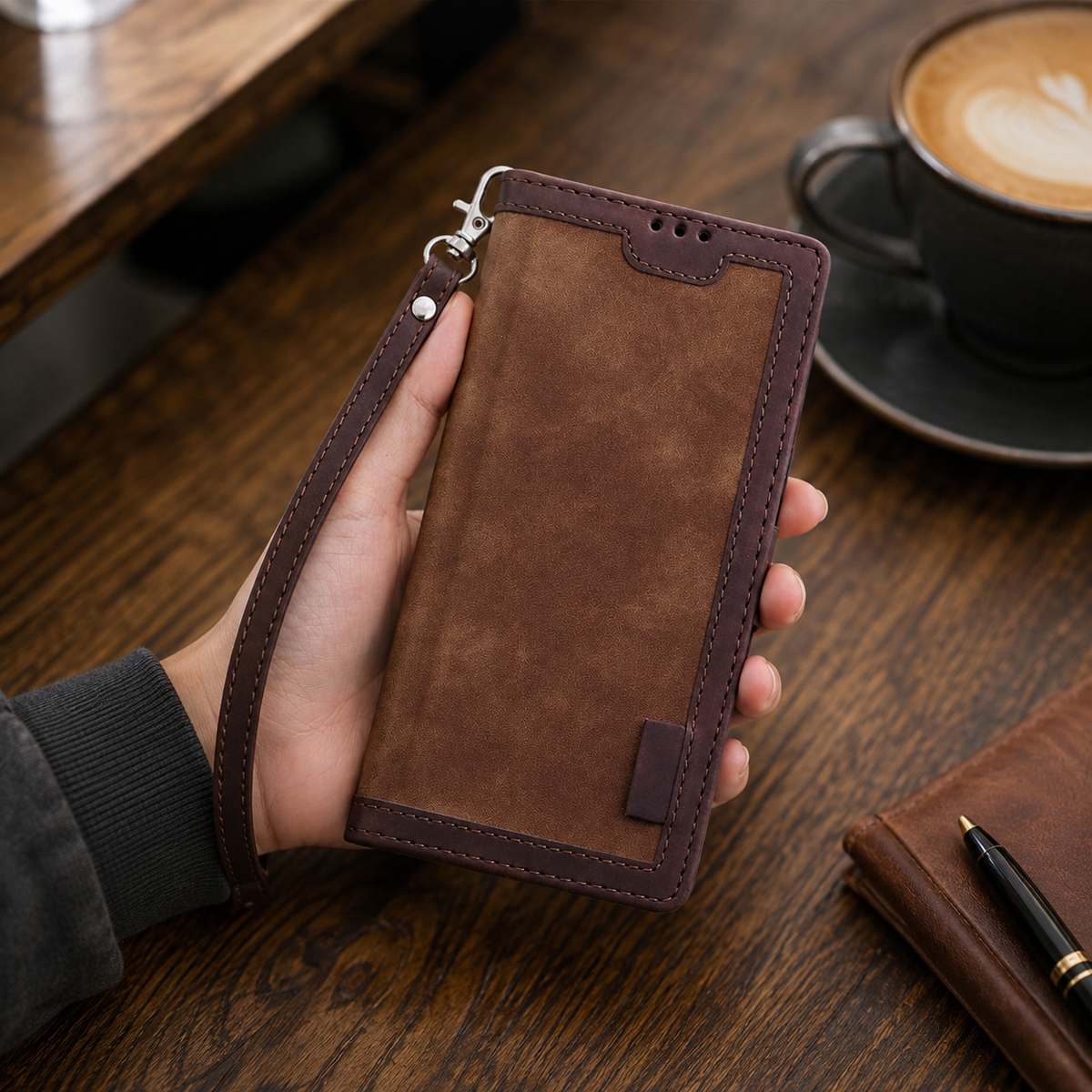 Premium iPhone Case Leather Wallet Flip Cover Card Slots Magnetic Closure Shockproof Full Body Protection Slim Elegant Kickstand Protective Design
