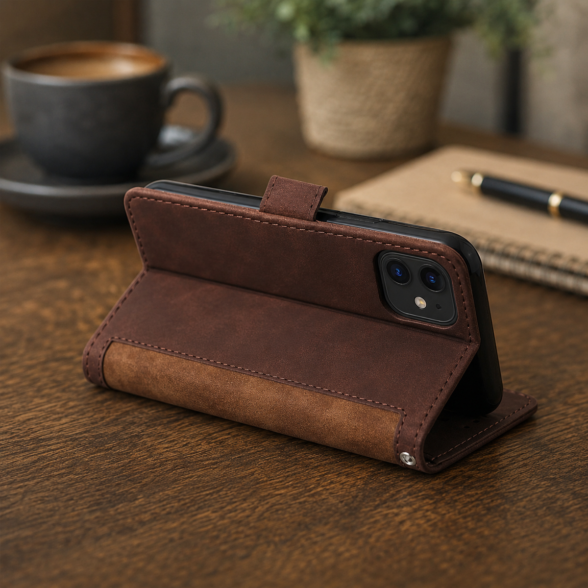 Premium iPhone Case Leather Wallet Flip Cover Card Slots Magnetic Closure Shockproof Full Body Protection Slim Elegant Kickstand Protective Design