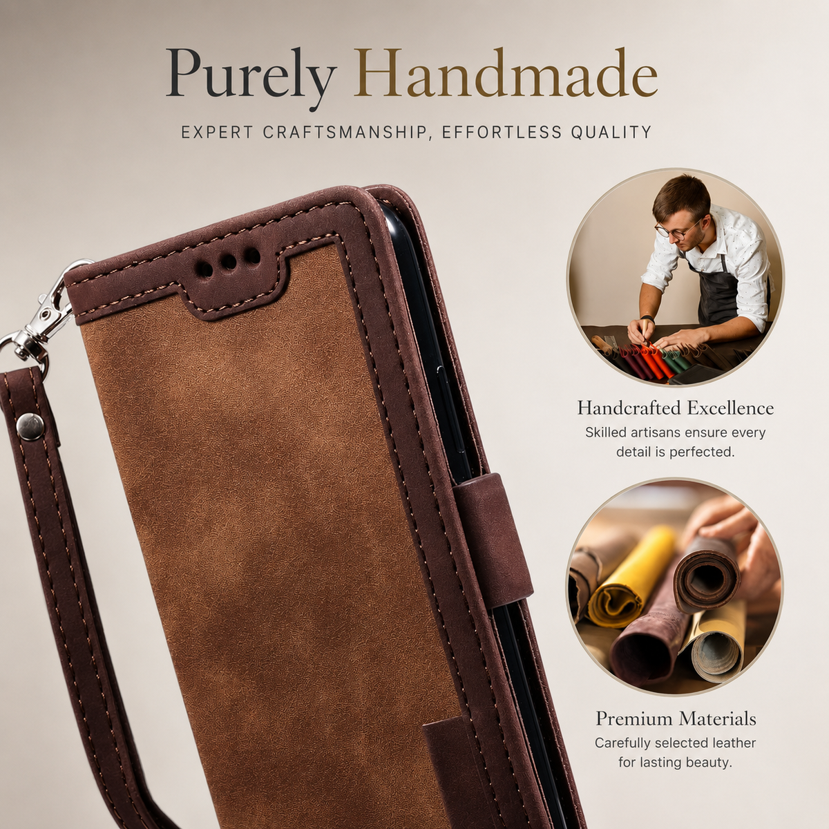 Premium iPhone Case Leather Wallet Flip Cover Card Slots Magnetic Closure Shockproof Full Body Protection Slim Elegant Kickstand Protective Design