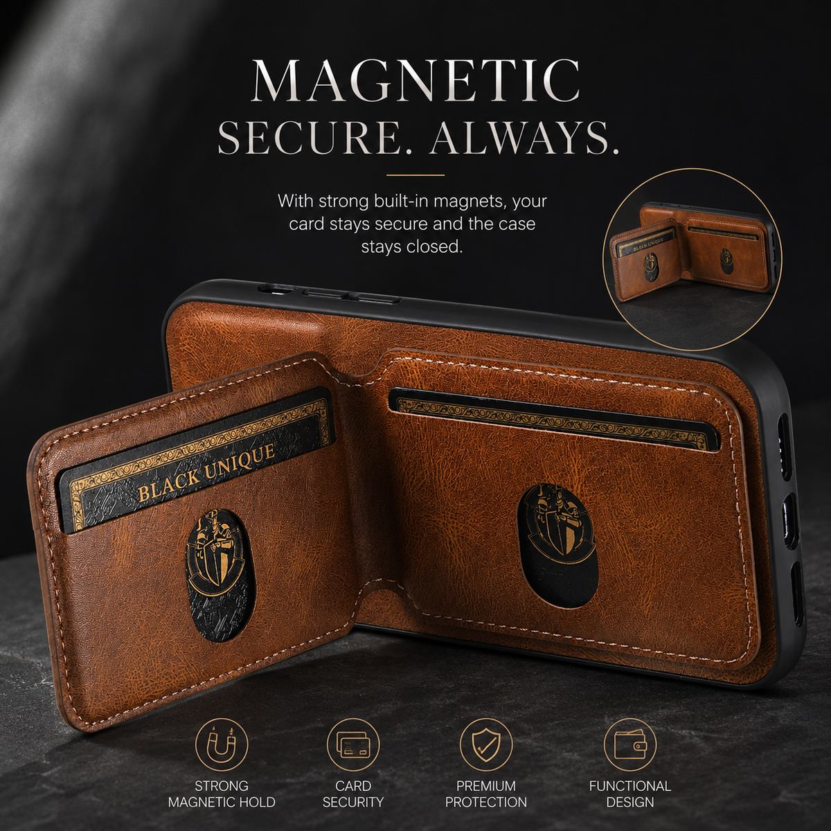 Premium iPhone Case Leather Wallet Magnetic Card Holder Protective Cover Full Coverage Anti Scratch Non Slip Slim Pocket Secure Closure Soft Lining