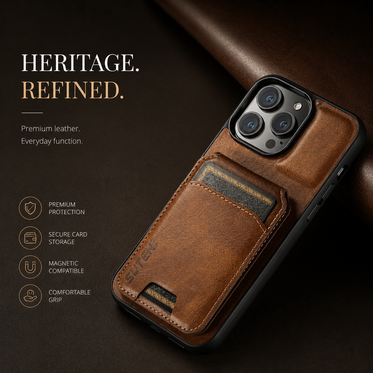 Premium iPhone Case Leather Wallet Magnetic Card Holder Protective Cover Full Coverage Anti Scratch Non Slip Slim Pocket Secure Closure Soft Lining