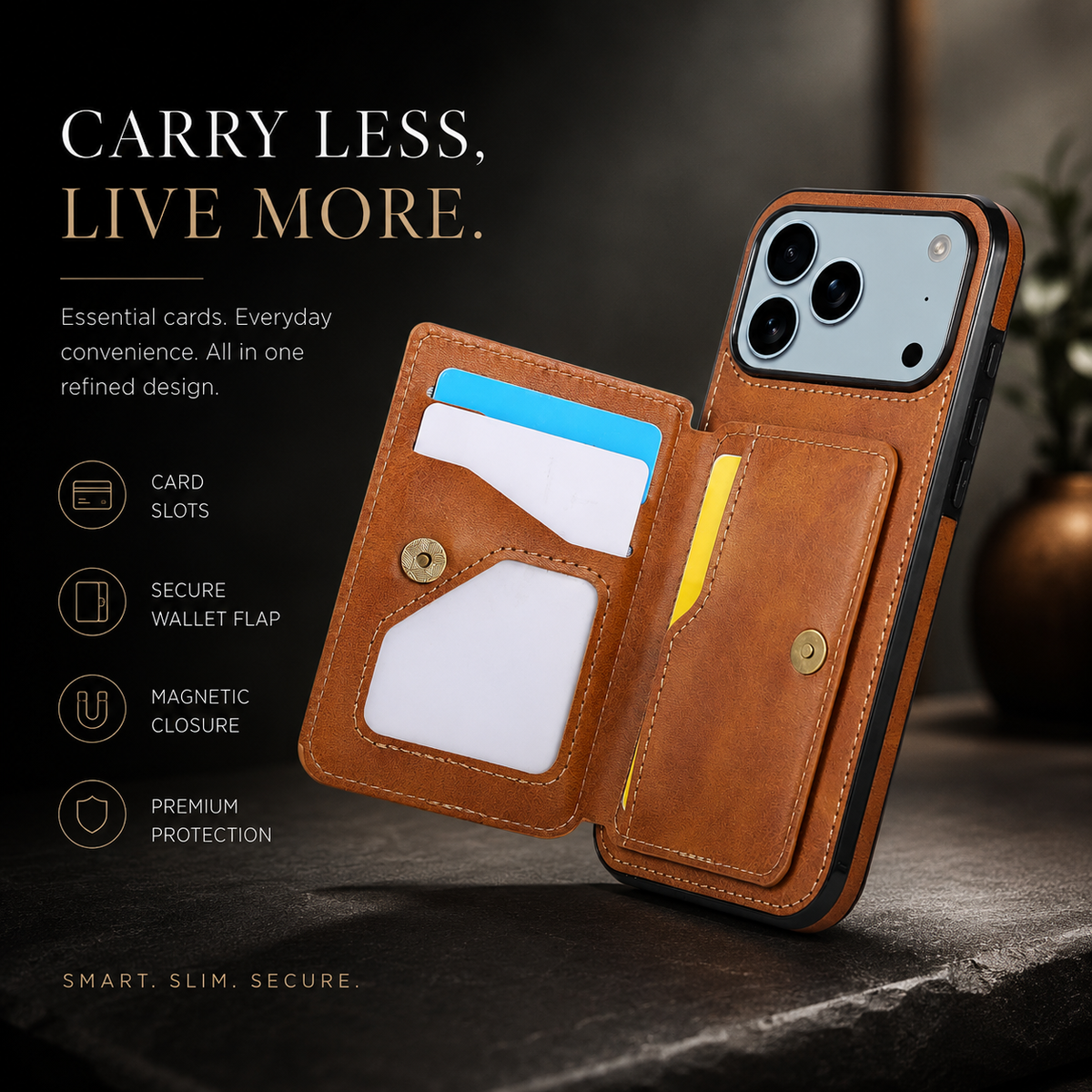 Premium iPhone Case Leather Wallet RFID Blocking Card Holder Magnetic Closure Shockproof Protective Cover Full Coverage Anti Scratch Slim Secure Storage