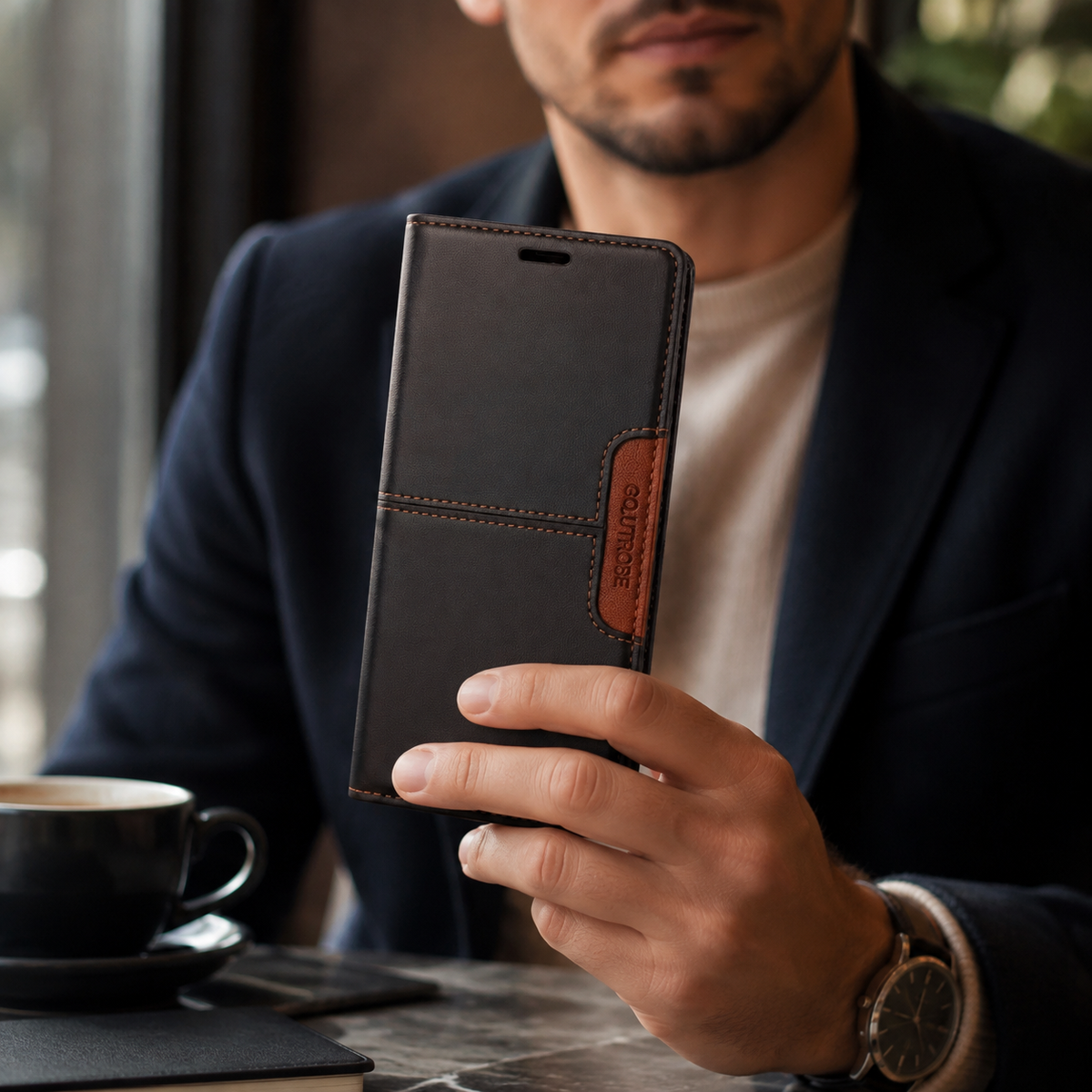 Premium iPhone Case Leather Wallet RFID Card Holder Magnetic Shockproof Protective Cover Kickstand Anti Fingerprint Anti Scratch Non Slip Full Coverage