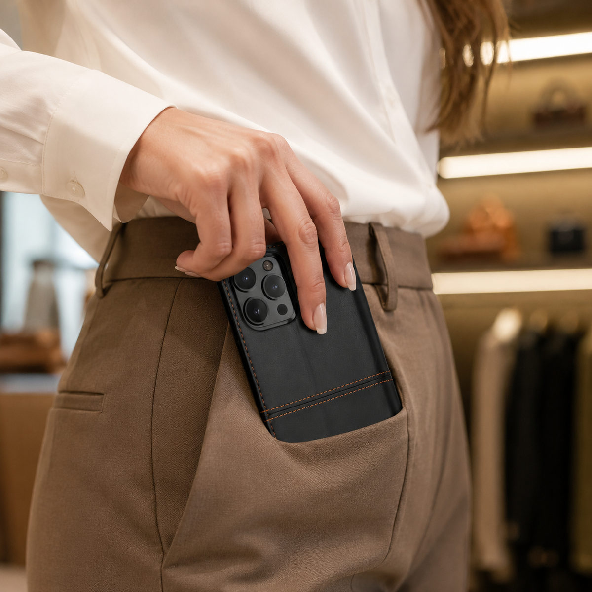 Premium iPhone Case Leather Wallet RFID Card Holder Magnetic Shockproof Protective Cover Kickstand Anti Fingerprint Anti Scratch Non Slip Full Coverage