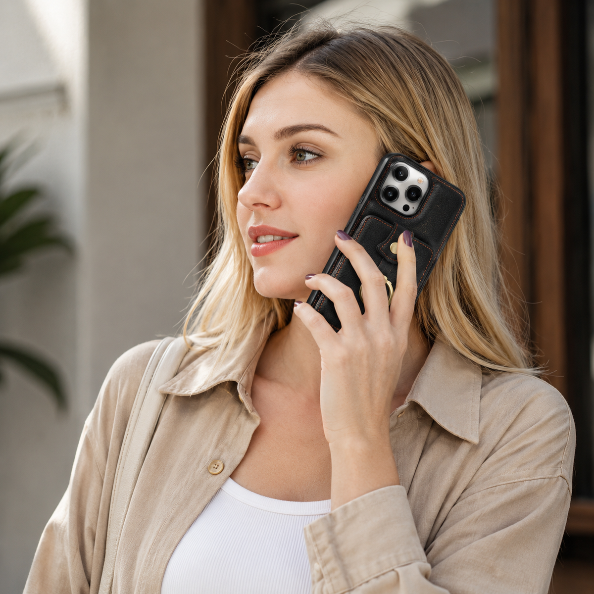 Premium iPhone Case Leather Wallet RFID Card Holder Ring Kickstand Lanyard Shockproof Protective Cover Anti Fingerprint Anti Scratch Non Slip Secure Storage