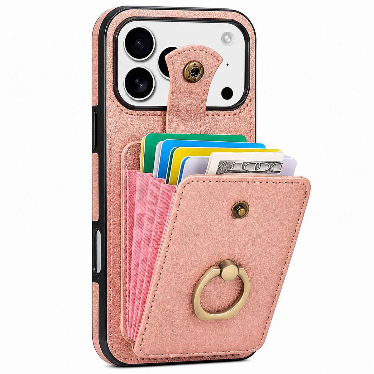 Premium iPhone Case Leather Wallet RFID Card Holder Ring Kickstand Lanyard Shockproof Protective Cover Anti Fingerprint Anti Scratch Non Slip Secure Storage