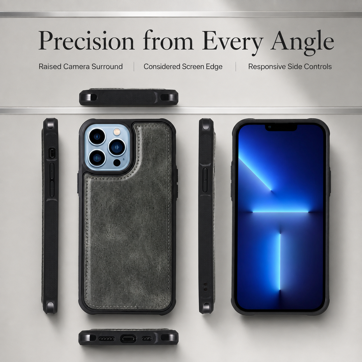 Premium iPhone Case Leather Wallet Zipper Card Holder Detachable Shockproof Protective Cover Anti Fingerprint Anti Scratch Non Slip Slim Secure Storage