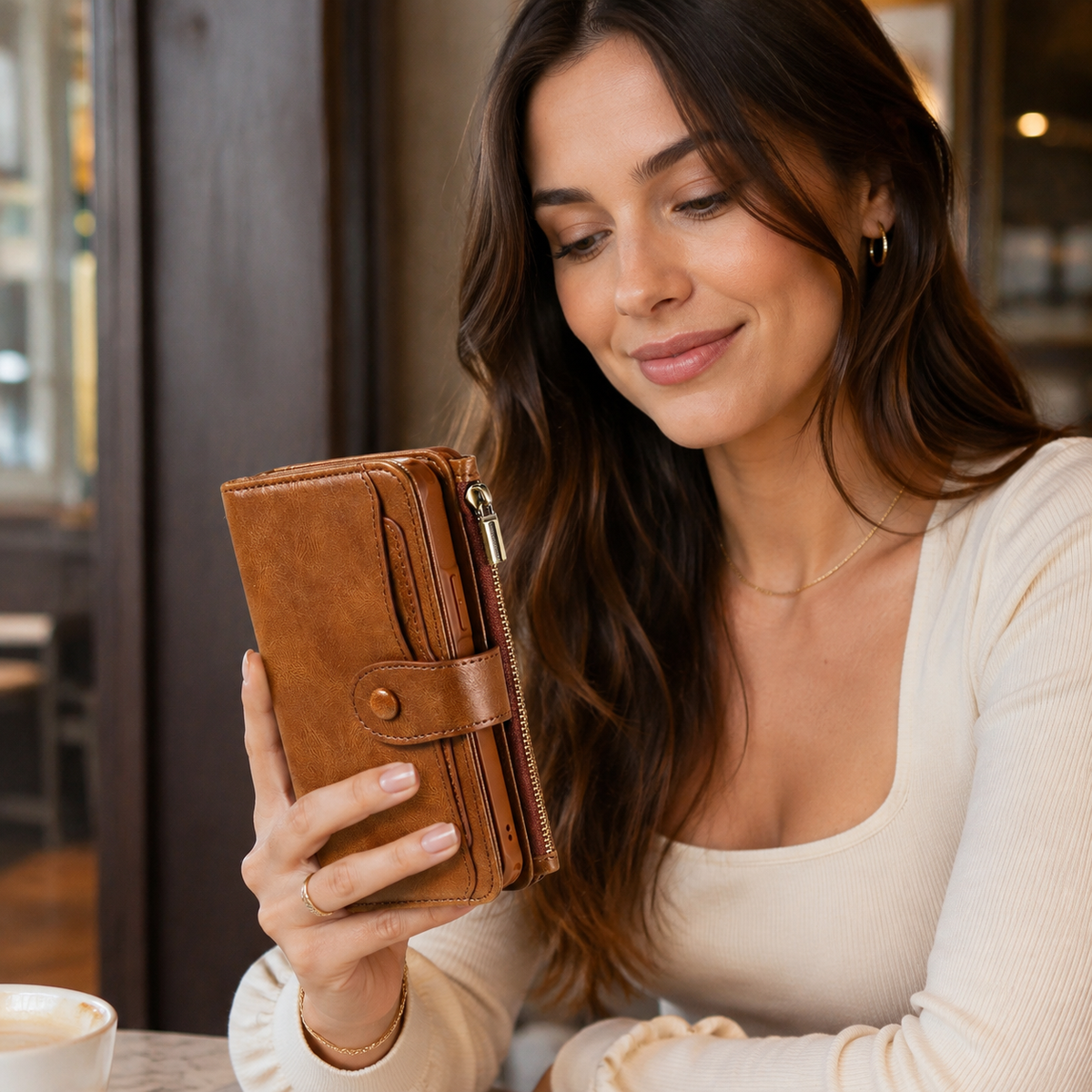 Premium iPhone Case Leather Wallet Zipper Card Holder Detachable Shockproof Protective Cover Anti Fingerprint Anti Scratch Non Slip Slim Secure Storage