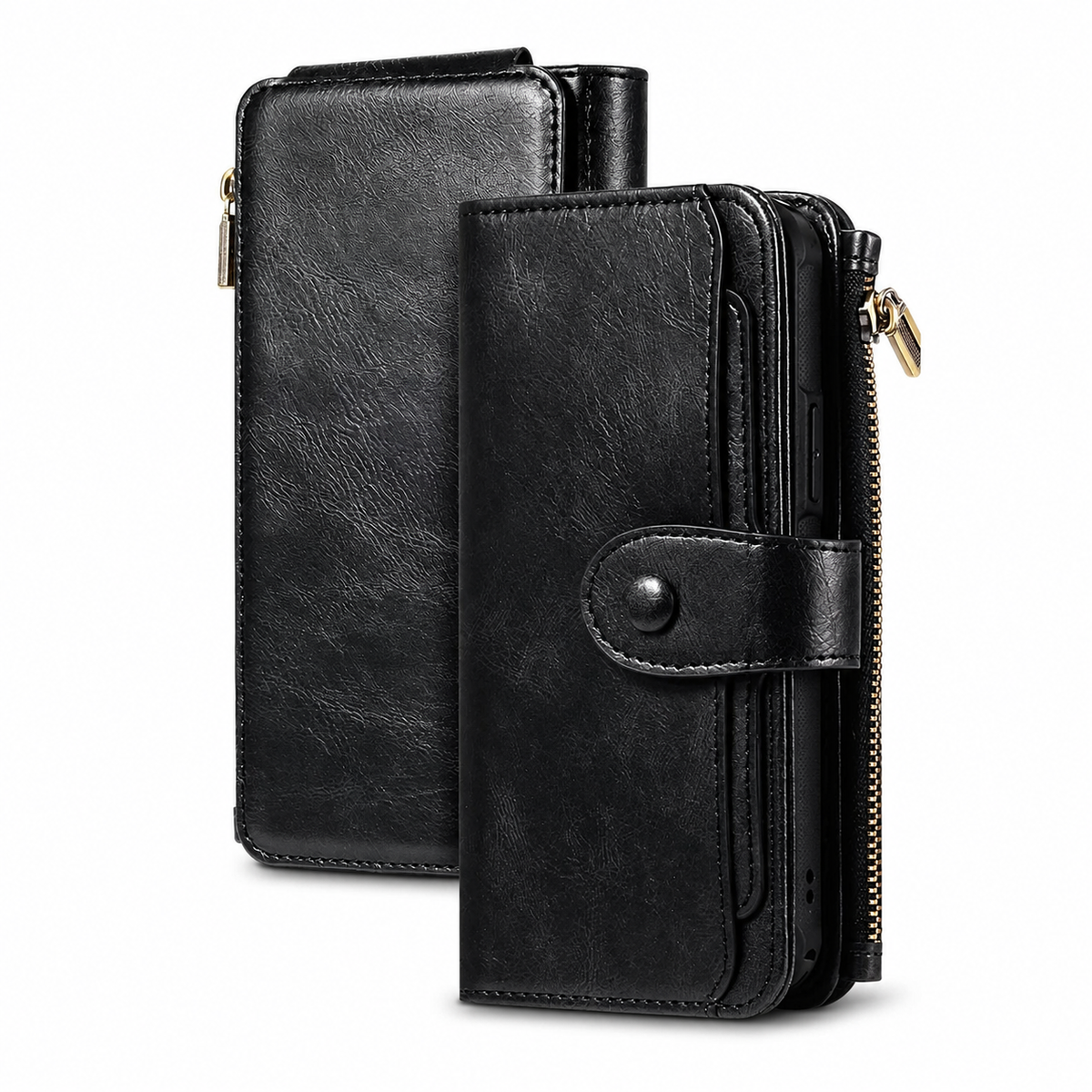 Premium iPhone Case Leather Wallet Zipper Card Holder Detachable Shockproof Protective Cover Anti Fingerprint Anti Scratch Non Slip Slim Secure Storage