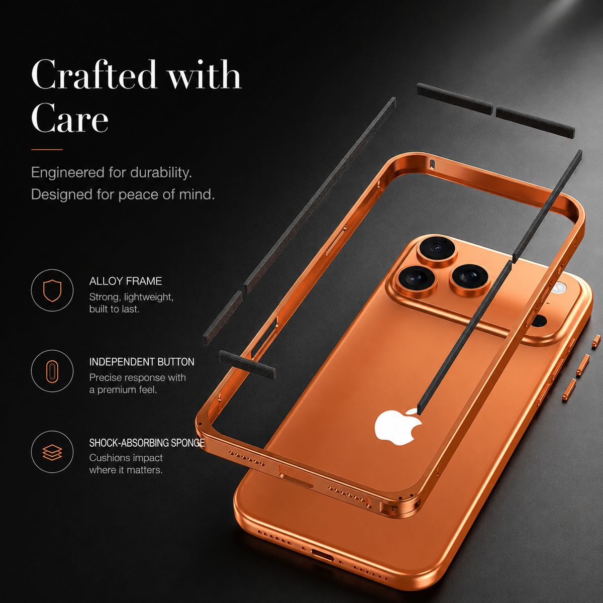 Premium iPhone Case Lightweight Aluminum Alloy Metal Frame Thin Bumper Titanium Style Protective Back Slim Reinforced Edge Corner Cover Case