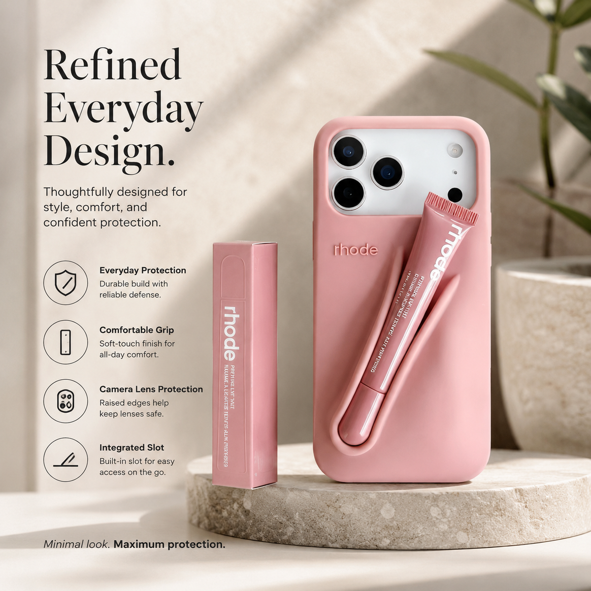 Premium iPhone Case Lip Gloss Holder Soft Silicone Protective Cover Makeup Lip Glaze Storage Slim Non Slip Lightweight Fashion Beauty Accessory Case