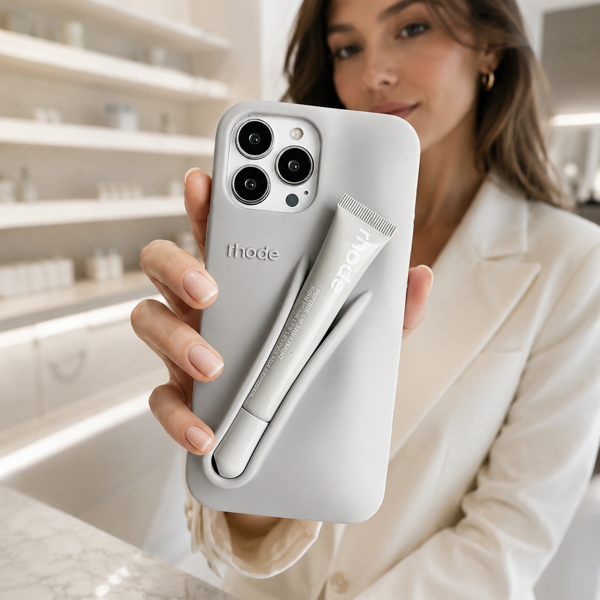 Premium iPhone Case Lip Gloss Holder Soft Silicone Protective Cover Makeup Lip Glaze Storage Slim Non Slip Lightweight Fashion Beauty Accessory Case