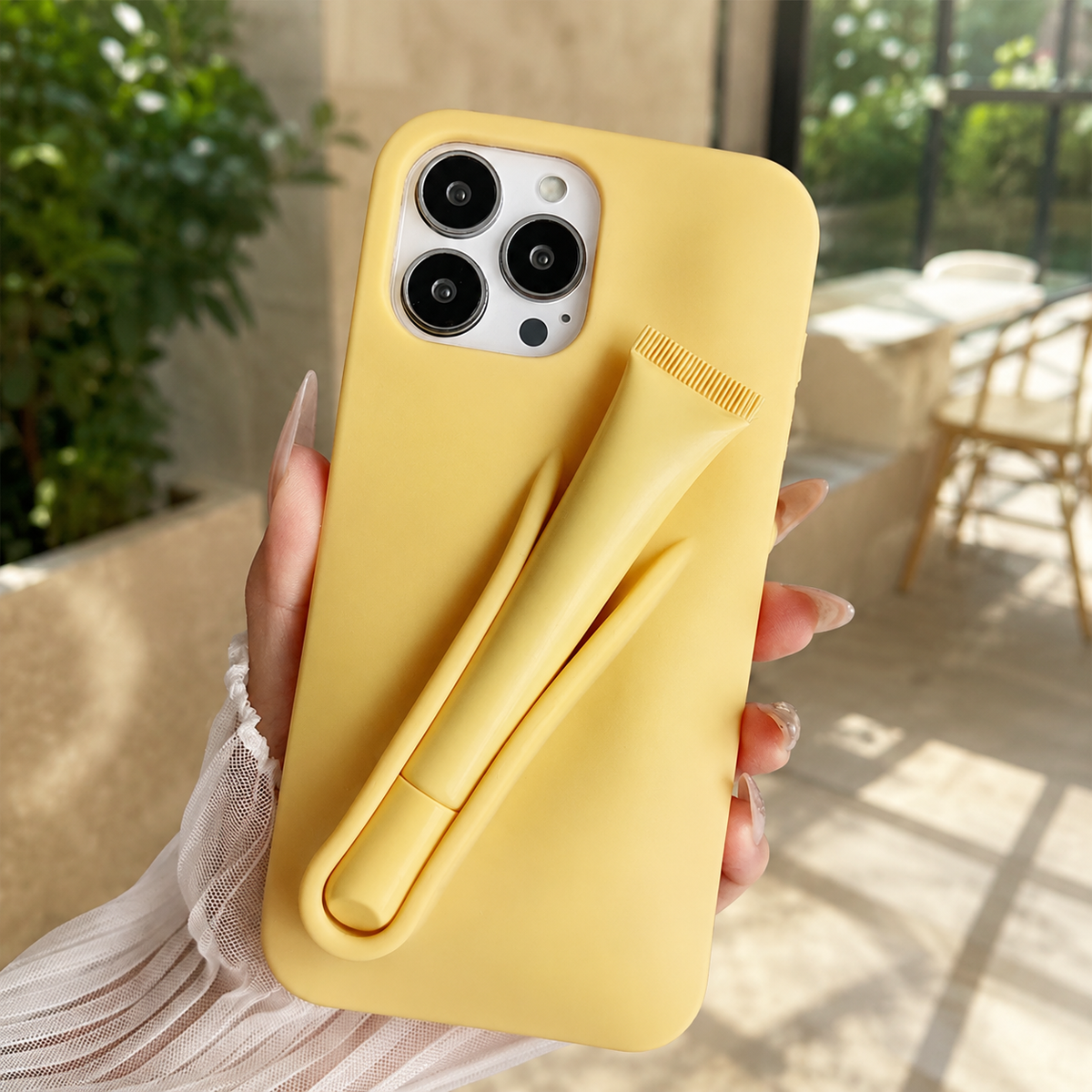 Premium iPhone Case Lip Gloss Holder Soft Silicone Protective Cover Makeup Lip Glaze Storage Slim Non Slip Lightweight Fashion Beauty Accessory Case