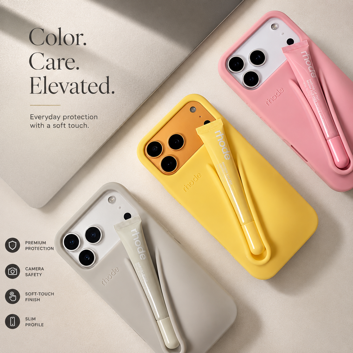 Premium iPhone Case Lip Gloss Holder Soft Silicone Protective Cover Makeup Lip Glaze Storage Slim Non Slip Lightweight Fashion Beauty Accessory Case
