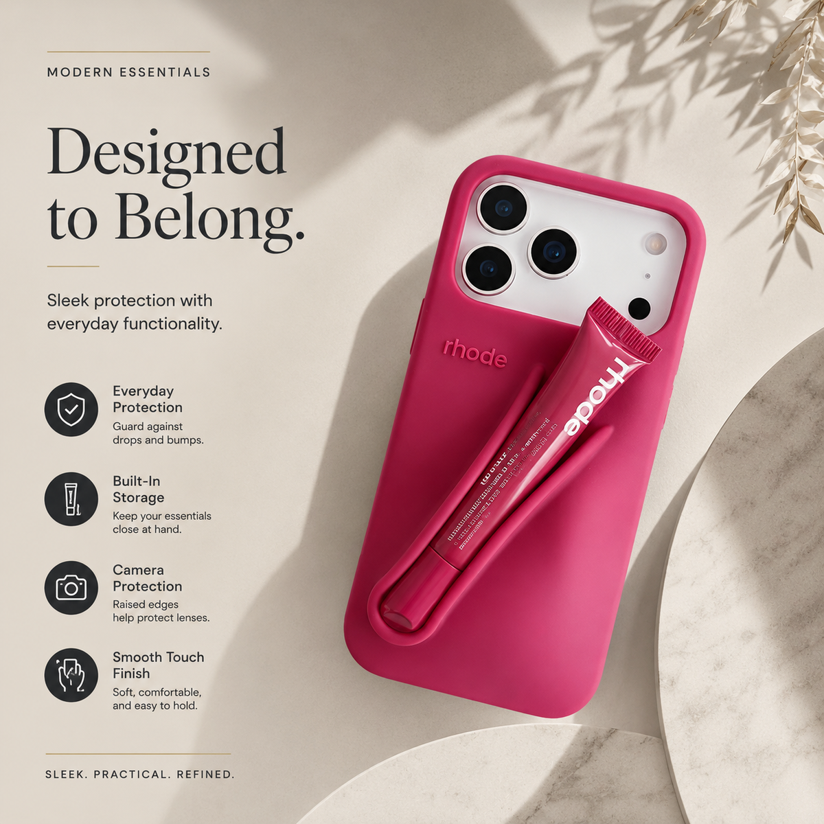 Premium iPhone Case Lip Gloss Holder Soft Silicone Protective Cover Makeup Lip Glaze Storage Slim Non Slip Lightweight Fashion Beauty Accessory Case