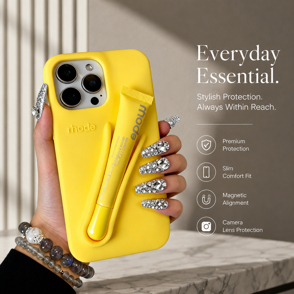 Premium iPhone Case Lip Gloss Holder Soft Silicone Protective Cover Makeup Lip Glaze Storage Slim Non Slip Lightweight Fashion Beauty Accessory Case