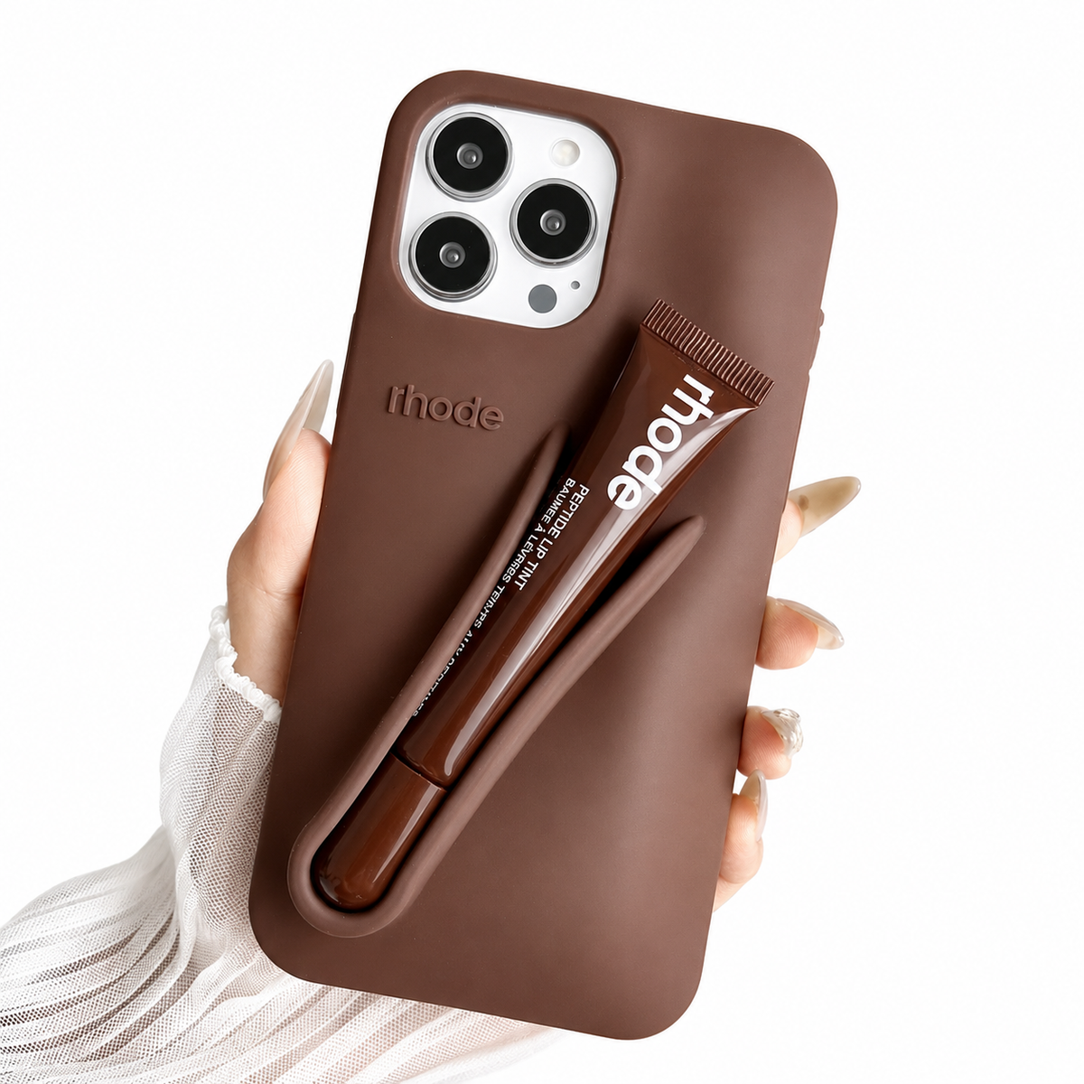 Premium iPhone Case Lip Gloss Holder Soft Silicone Protective Cover Makeup Lip Glaze Storage Slim Non Slip Lightweight Fashion Beauty Accessory Case