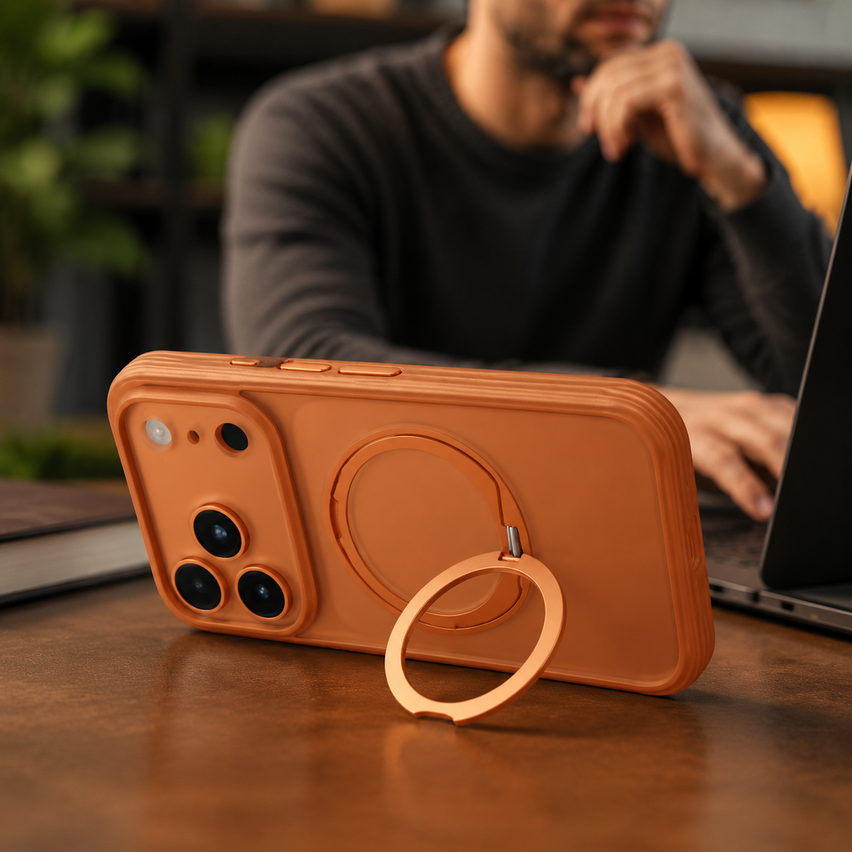 Premium iPhone Case MagSafe 360 Rotating Magnetic Kickstand Skin Feel AI Camera Button Shockproof PC TPU Slim Protective Bumper Cover Case Design