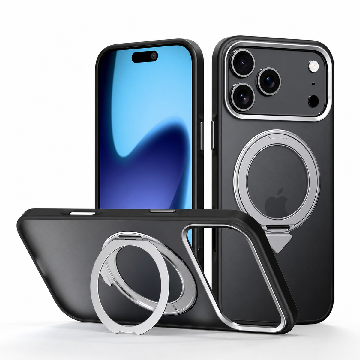Premium iPhone Case MagSafe 360 Rotating Magnetic Kickstand Skin Feel AI Key Shockproof PC TPU Slim Fit Protective Bumper Phone Cover Case Design
