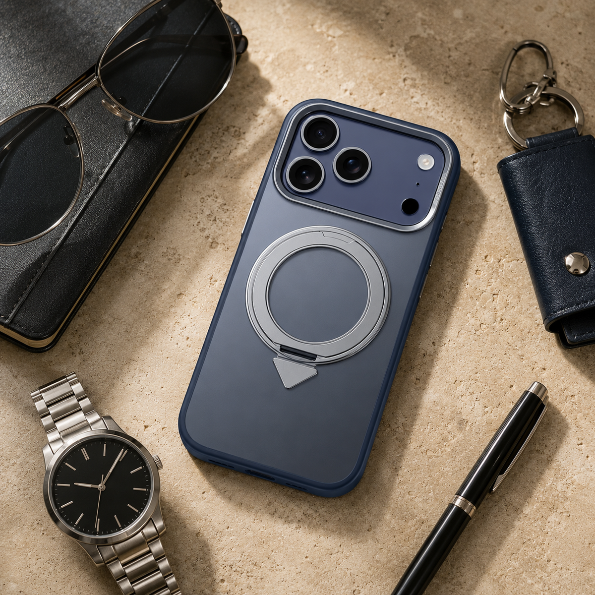 Premium iPhone Case MagSafe 360 Rotating Magnetic Kickstand Skin Feel Metal Lens Shockproof PC TPU Slim Non Slip Protective Bumper Cover Case Design