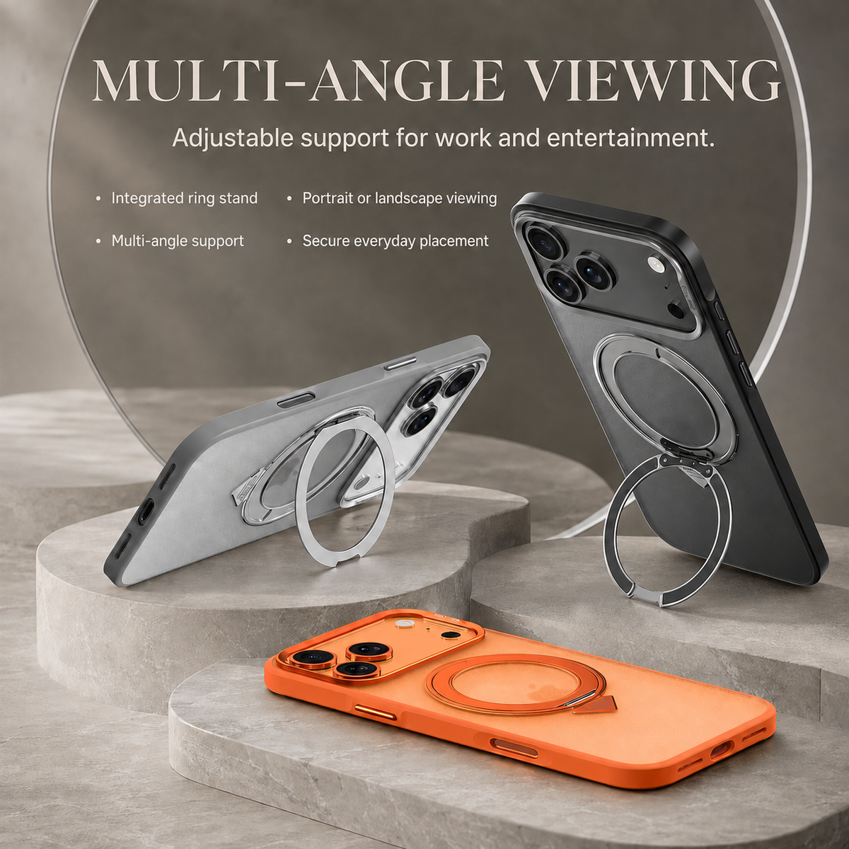 Premium iPhone Case MagSafe 360 Rotating Magnetic Kickstand Skin Feel Metal Lens Shockproof PC TPU Slim Protective Bumper Cover Case Design