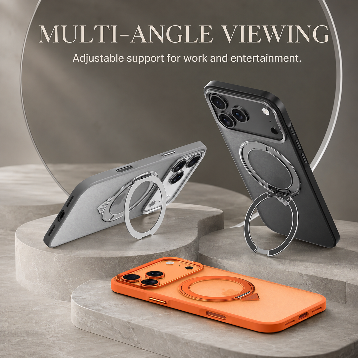 Premium iPhone Case MagSafe 360 Rotating Magnetic Kickstand Skin Feel Metal Lens Shockproof PC TPU Slim Protective Bumper Cover Case Design