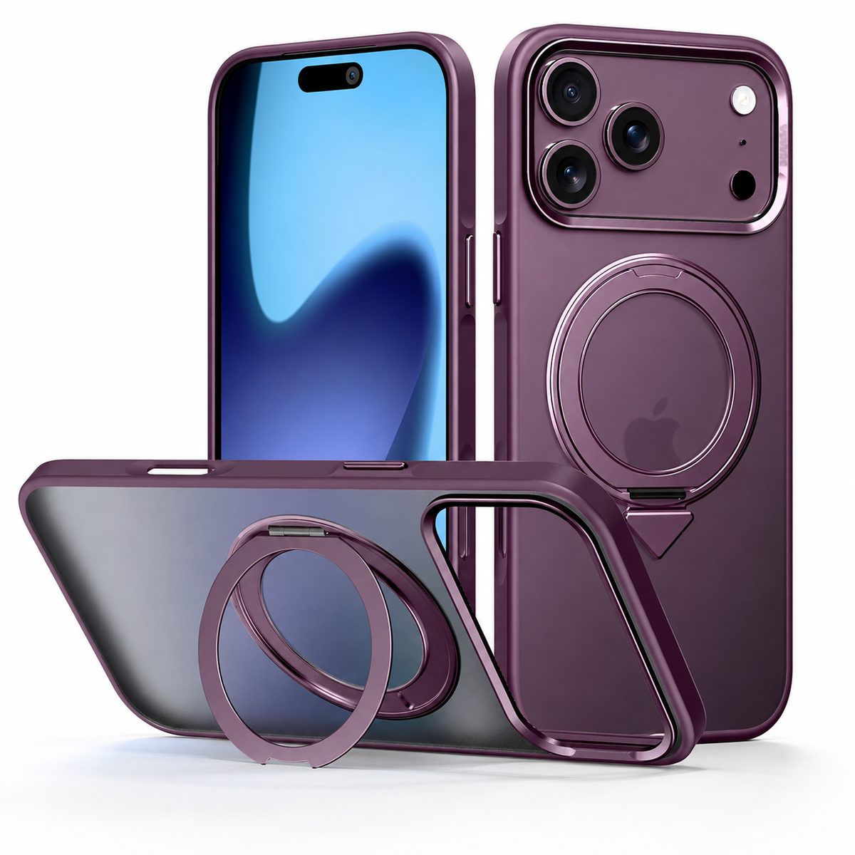 Premium iPhone Case MagSafe 360 Rotating Magnetic Kickstand Skin Feel Metal Lens Shockproof PC TPU Slim Protective Bumper Cover Case Design