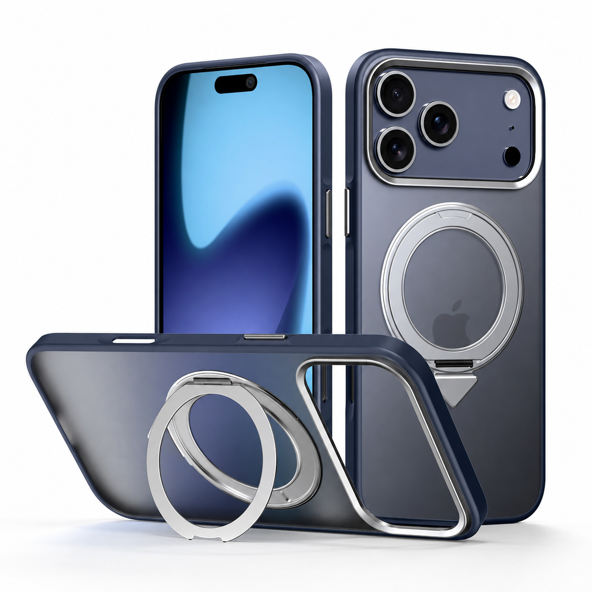Premium iPhone Case MagSafe 360 Rotating Magnetic Kickstand Skin Feel Metal Lens Shockproof PC TPU Slim Protective Bumper Cover Case Design