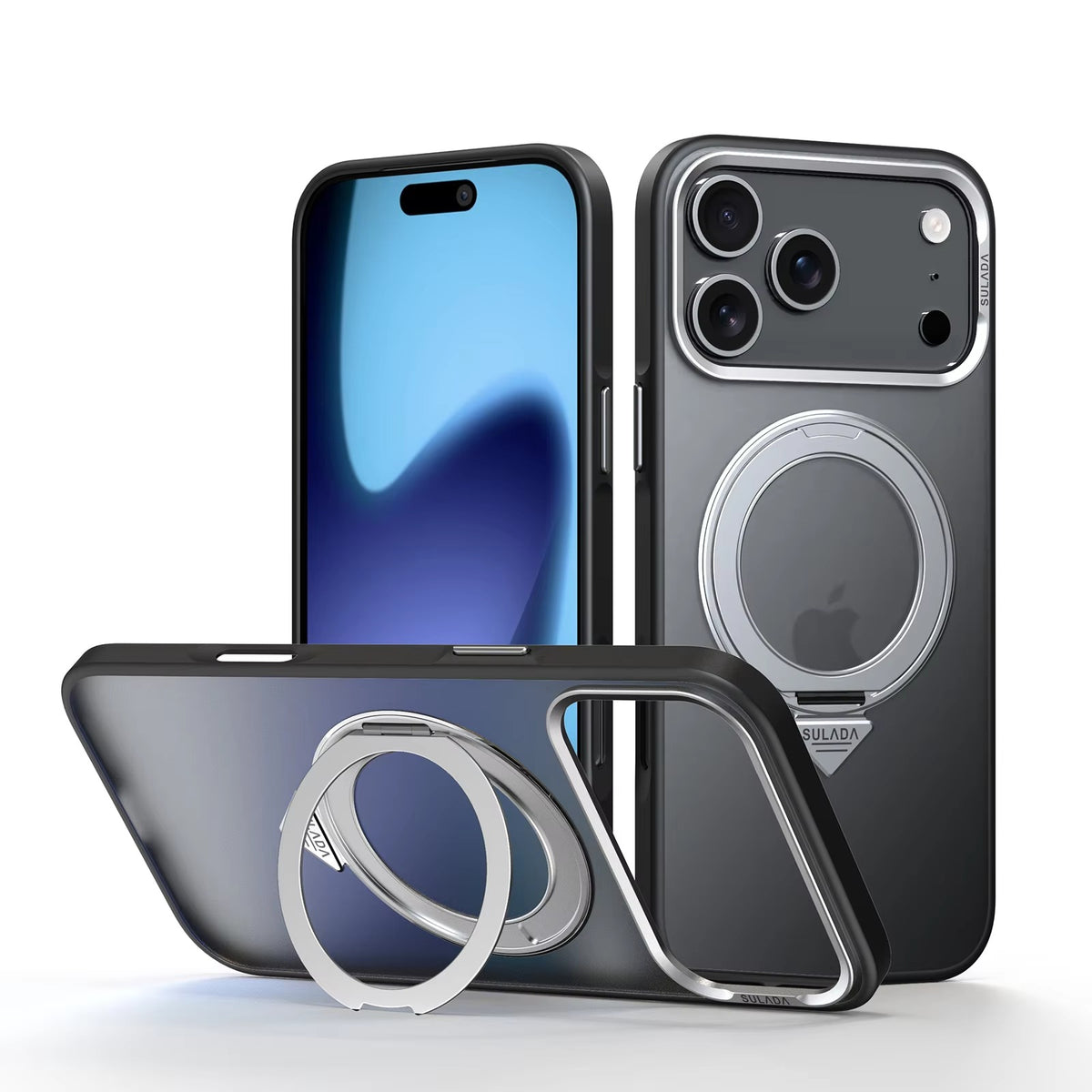 Premium iPhone Case MagSafe 360 Rotating Magnetic Kickstand Skin Feel Metal Lens Shockproof PC TPU Slim Protective Bumper Cover Case Design