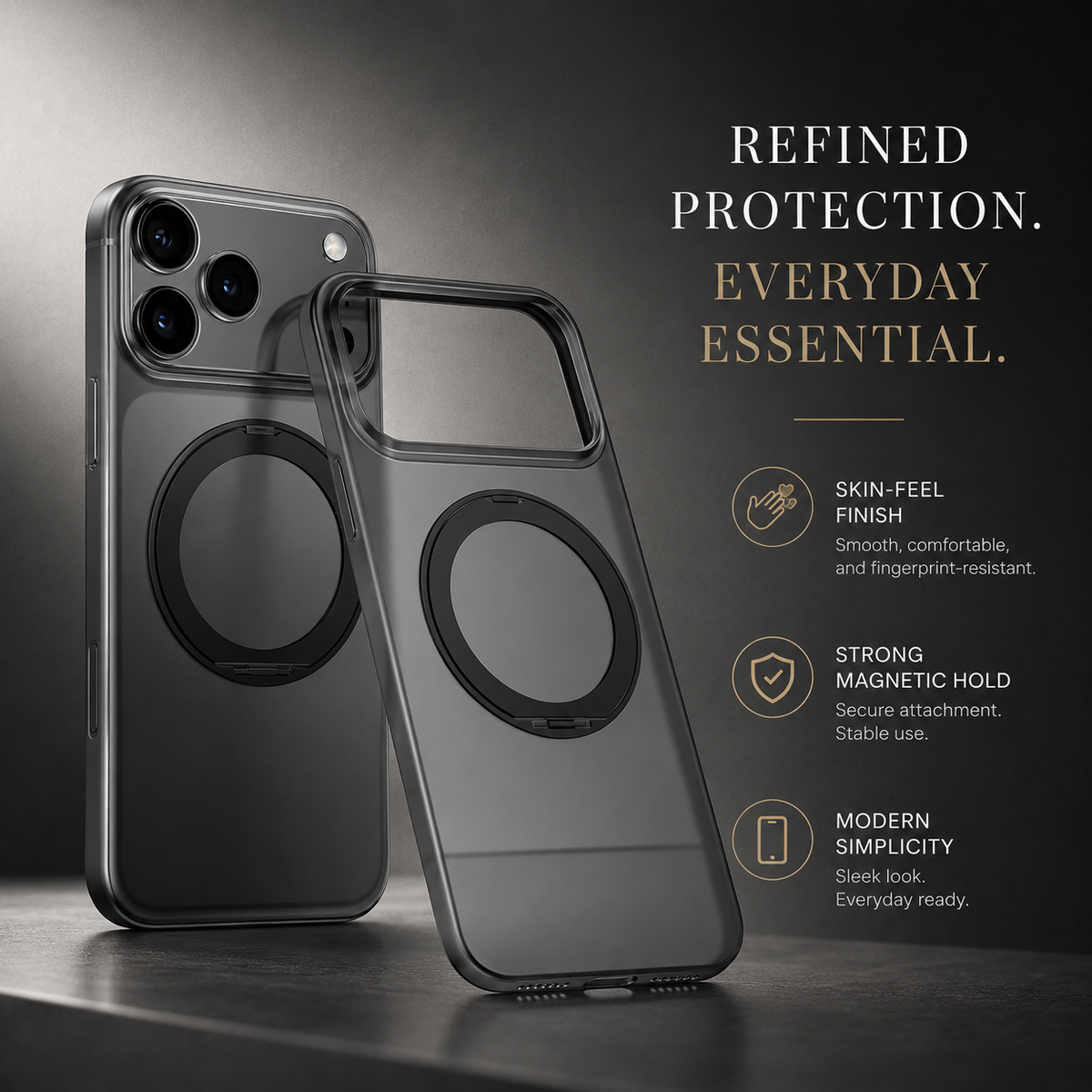 Premium iPhone Case MagSafe 360 Rotating Magnetic Ring Stand Frosted Clear PC TPU Shockproof Slim Transparent Protective Cover Kickstand Case