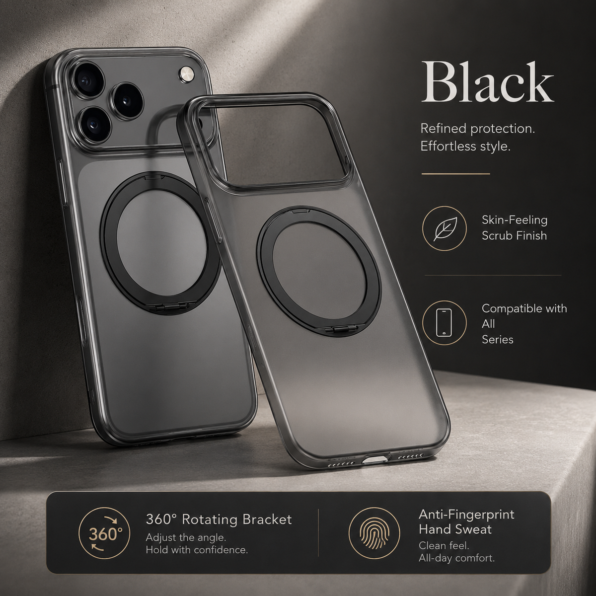 Premium iPhone Case MagSafe 360 Rotating Magnetic Ring Stand Frosted Clear PC TPU Shockproof Slim Transparent Protective Cover Kickstand Case