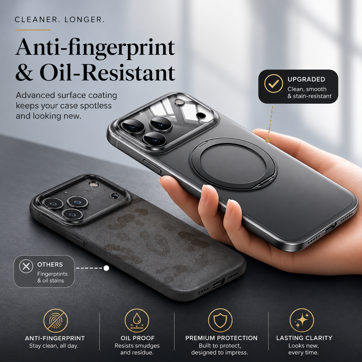 Premium iPhone Case MagSafe 360 Rotating Magnetic Ring Stand Frosted Clear PC TPU Shockproof Slim Transparent Protective Cover Kickstand Case