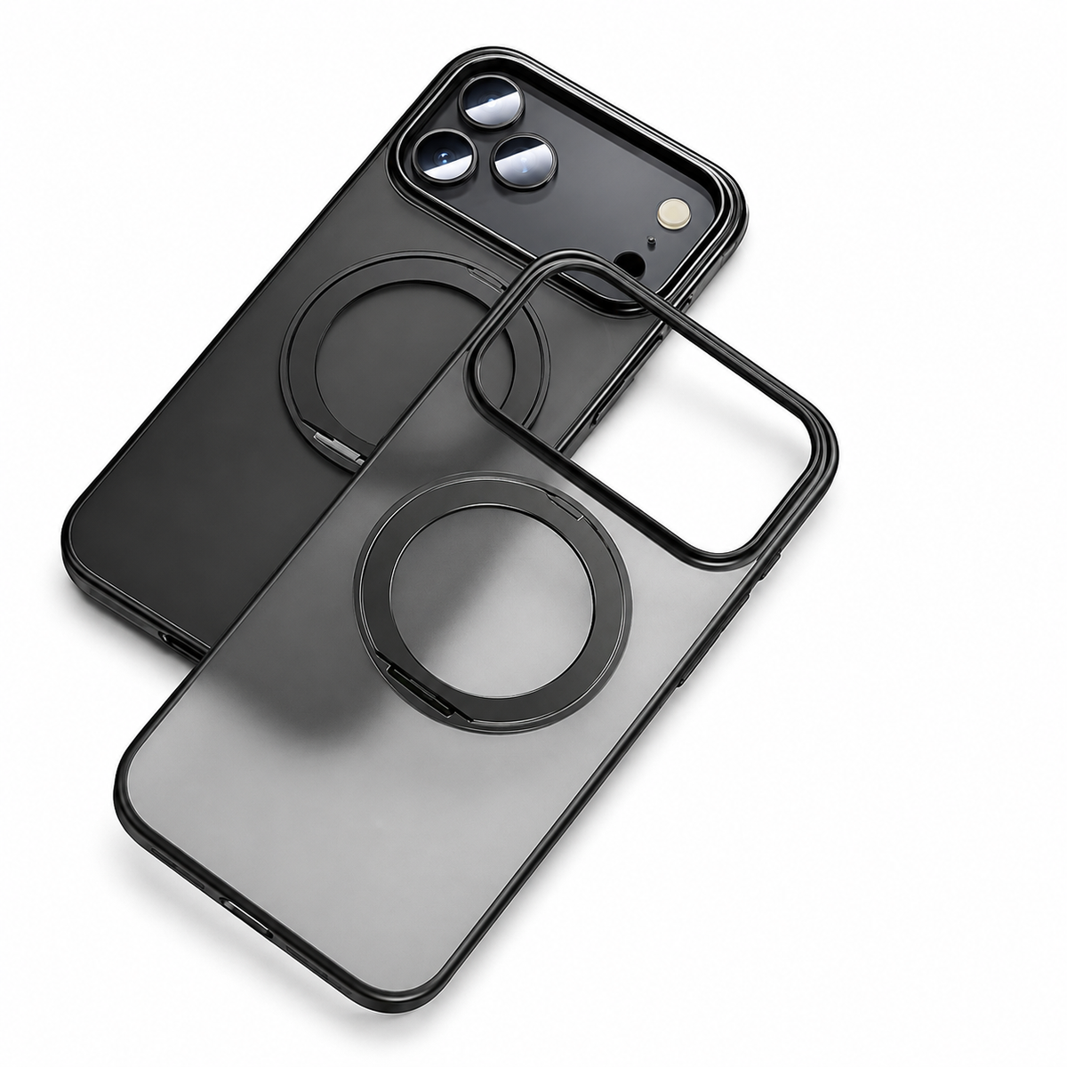 Premium iPhone Case MagSafe 360 Rotating Magnetic Ring Stand Frosted Clear PC TPU Shockproof Slim Transparent Protective Cover Kickstand Case