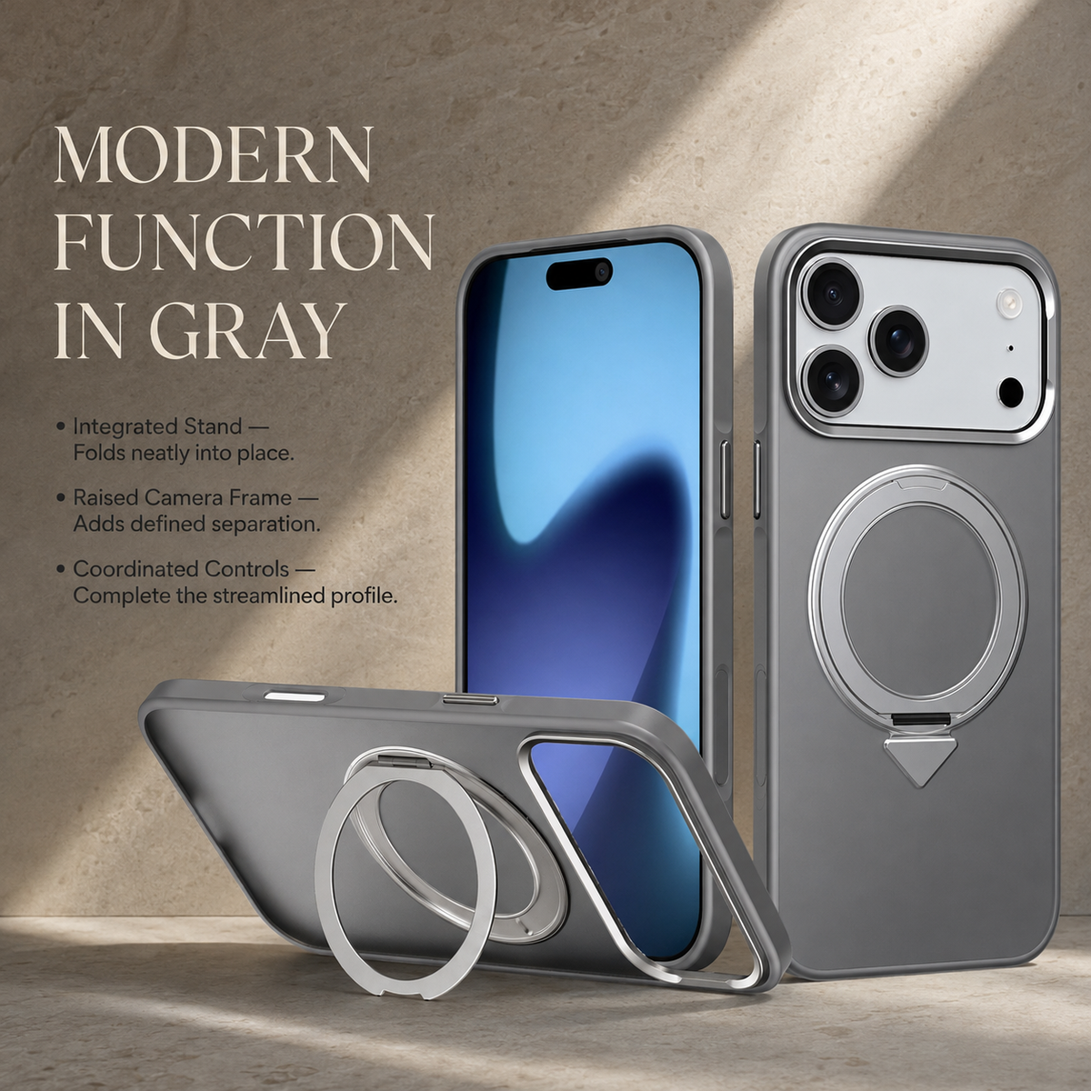 Premium iPhone Case MagSafe 360 Rotating Ring Kickstand Metal Lens Skin Feel Magnetic Shockproof PC TPU Slim Fit Protective Bumper Phone Cover Case