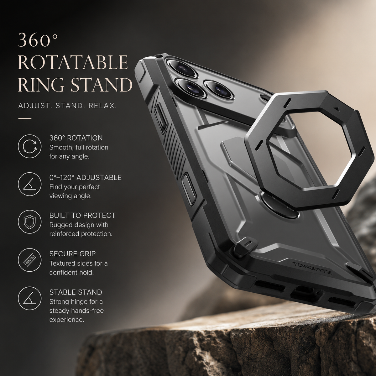 Premium iPhone Case MagSafe 360 Spin Magnetic Ring Stand Heavy Duty Shockproof PC Screen Protector Camera Control Anti Scratch Rugged Protective Cover